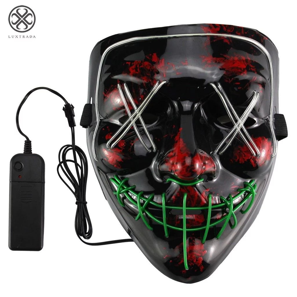 Clubbing Light up "Stitches" LED Mask Costume Halloween Rave Cosplay Party Xmas + AA Battery (Ice Blue&Green)