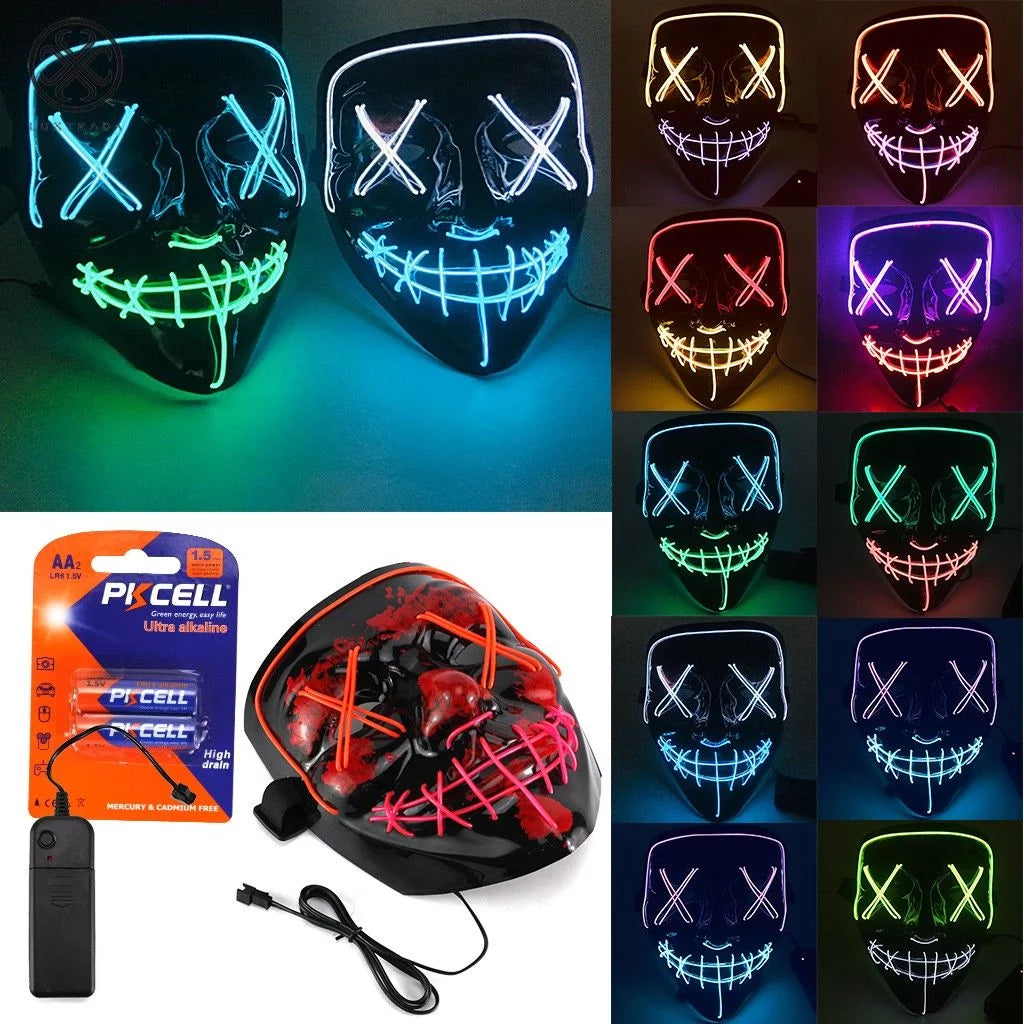 Clubbing Light up "Stitches" LED Mask Costume Halloween Rave Cosplay Party Xmas + AA Battery (Ice Blue&Green)