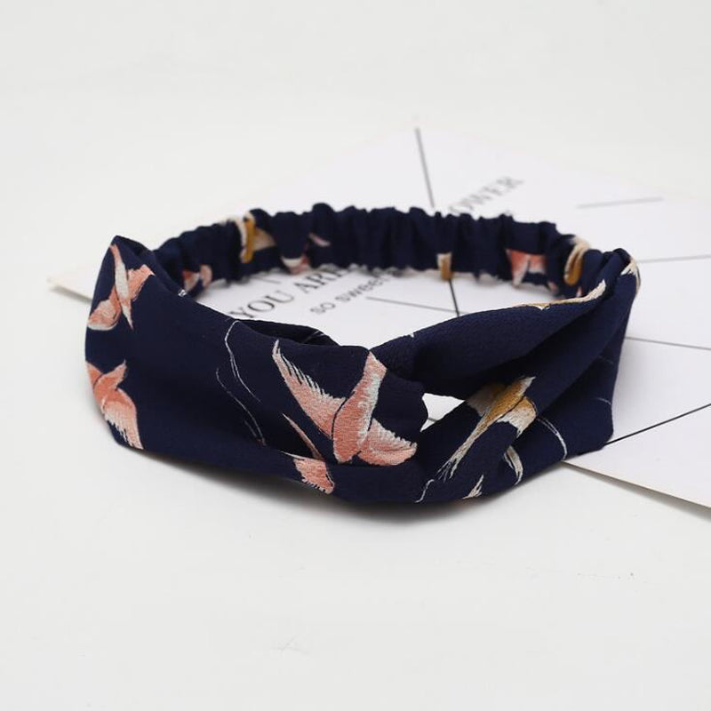 Women Retro Style Hairband Floral Print Headband Cross