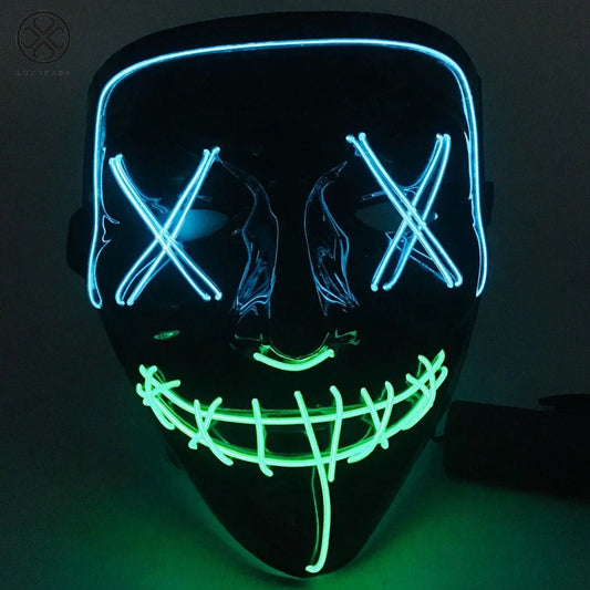 Clubbing Light up "Stitches" LED Mask Costume Halloween Rave Cosplay Party Xmas + AA Battery (Ice Blue&Green)