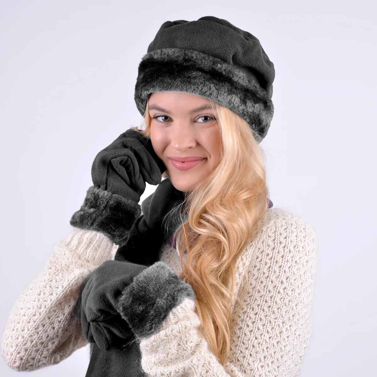 Women'S Warm Fleece Winter Set - Scarf, Hat, and Gloves Set