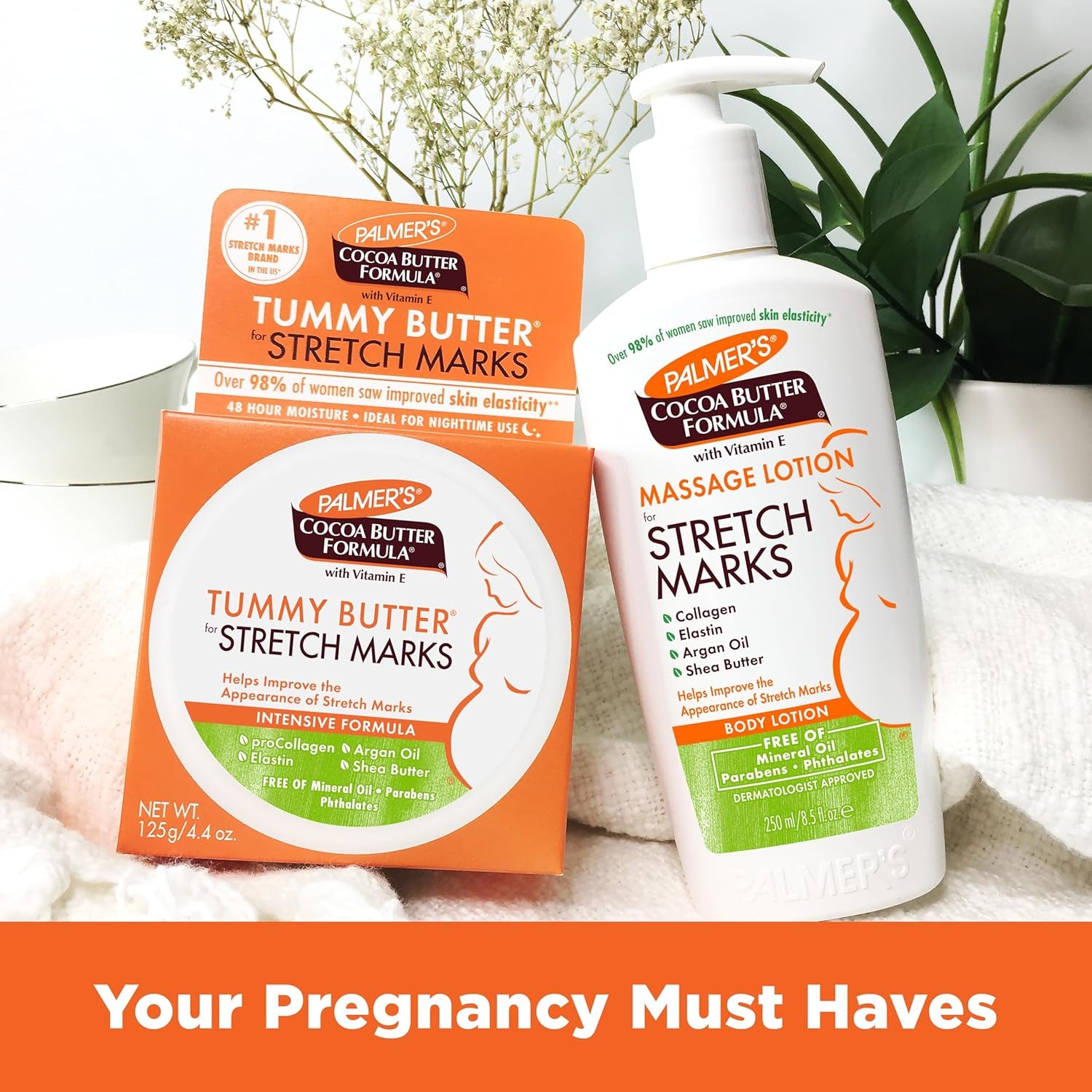 "Ultimate Stretch Mark Solution: Luxurious Cocoa Butter Massage Lotion for Pregnancy Skin Care, Enhanced with Collagen, Elastin, Argan Oil and Shea Butter - 8.5 Ounces"